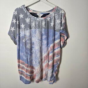 CJ Banks Size 2X Blue Red Star Stripe Studded Short Sleeve Patriotic 4th of July